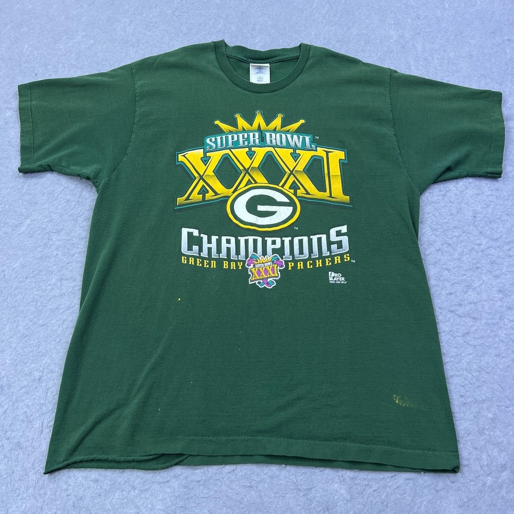 VTG 1997 Green Bay Packers Super Bowl Shirt XL Green XXXI Champions USA Made Tee